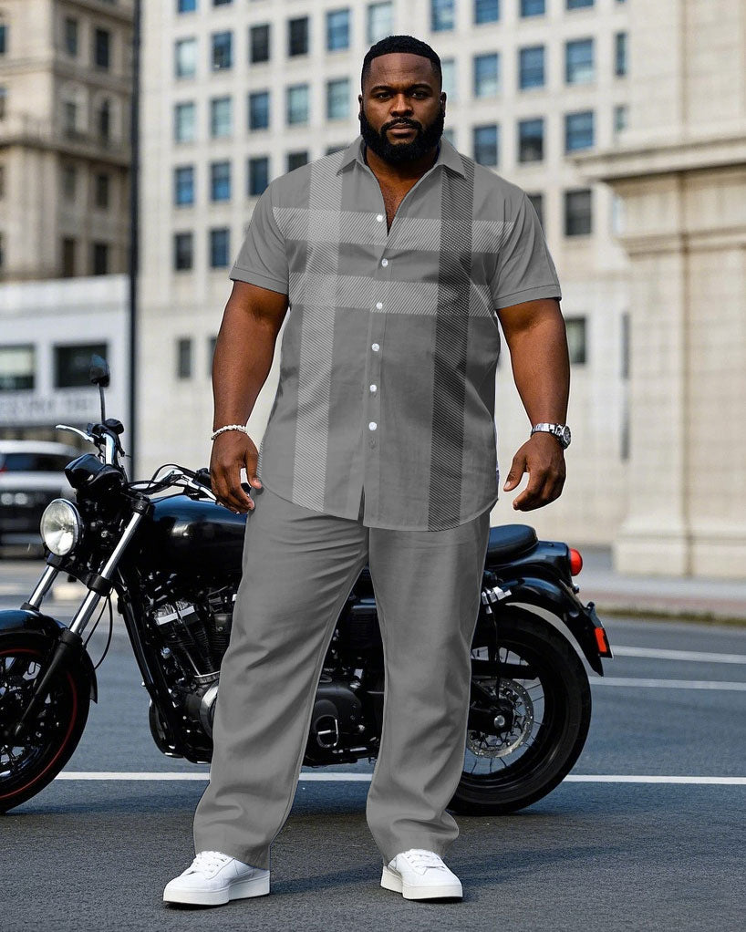 Big & Tall Gray Business Casual T-Shirt Pants Set for big men view 1