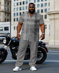 Big & Tall Gray Business Casual T-Shirt Pants Set for big men view 1