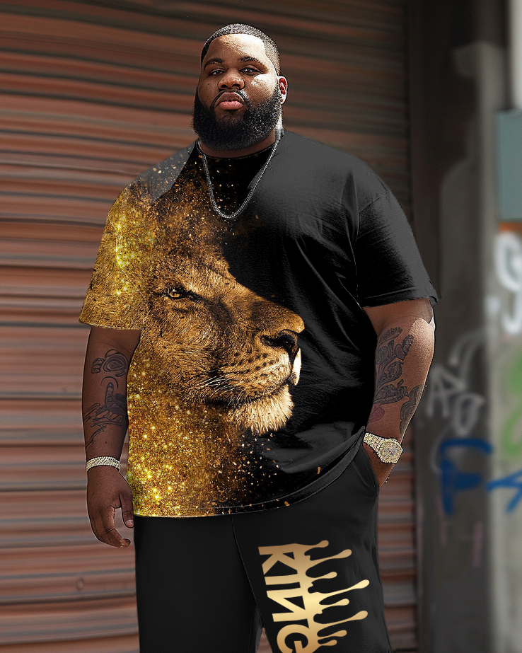 Big & Tall Black Graphic T-Shirt Shorts Set for big men view 2