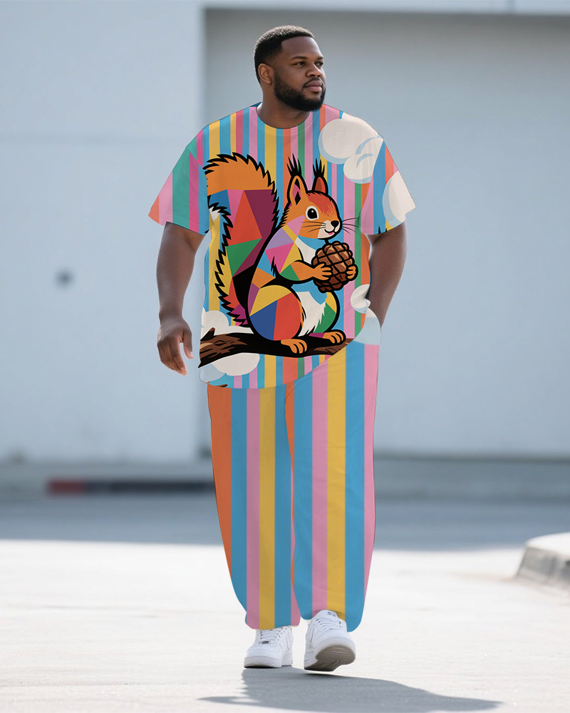 Big & Tall Striped T-Shirt Pants Set for big men view 1