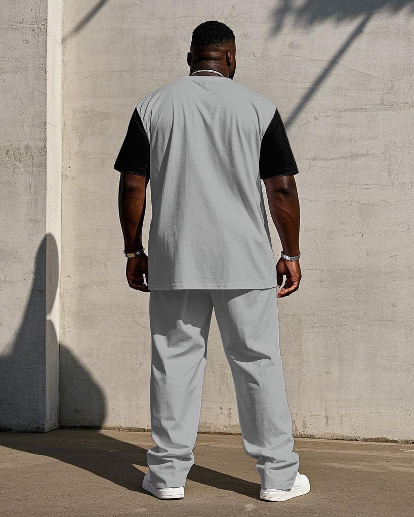 Big & Tall Black Gray Colorblock T-Shirt Pants Set for big men view 4