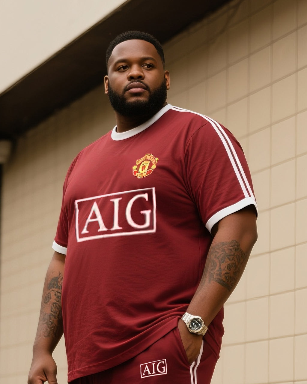 Big & Tall Striped Athletic T-Shirt Pants Set for big men view 2
