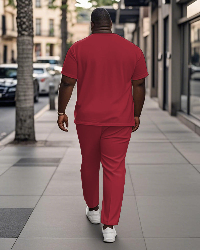 Big & Tall White Red Colorblock T-Shirt Pants Set for big men view 4
