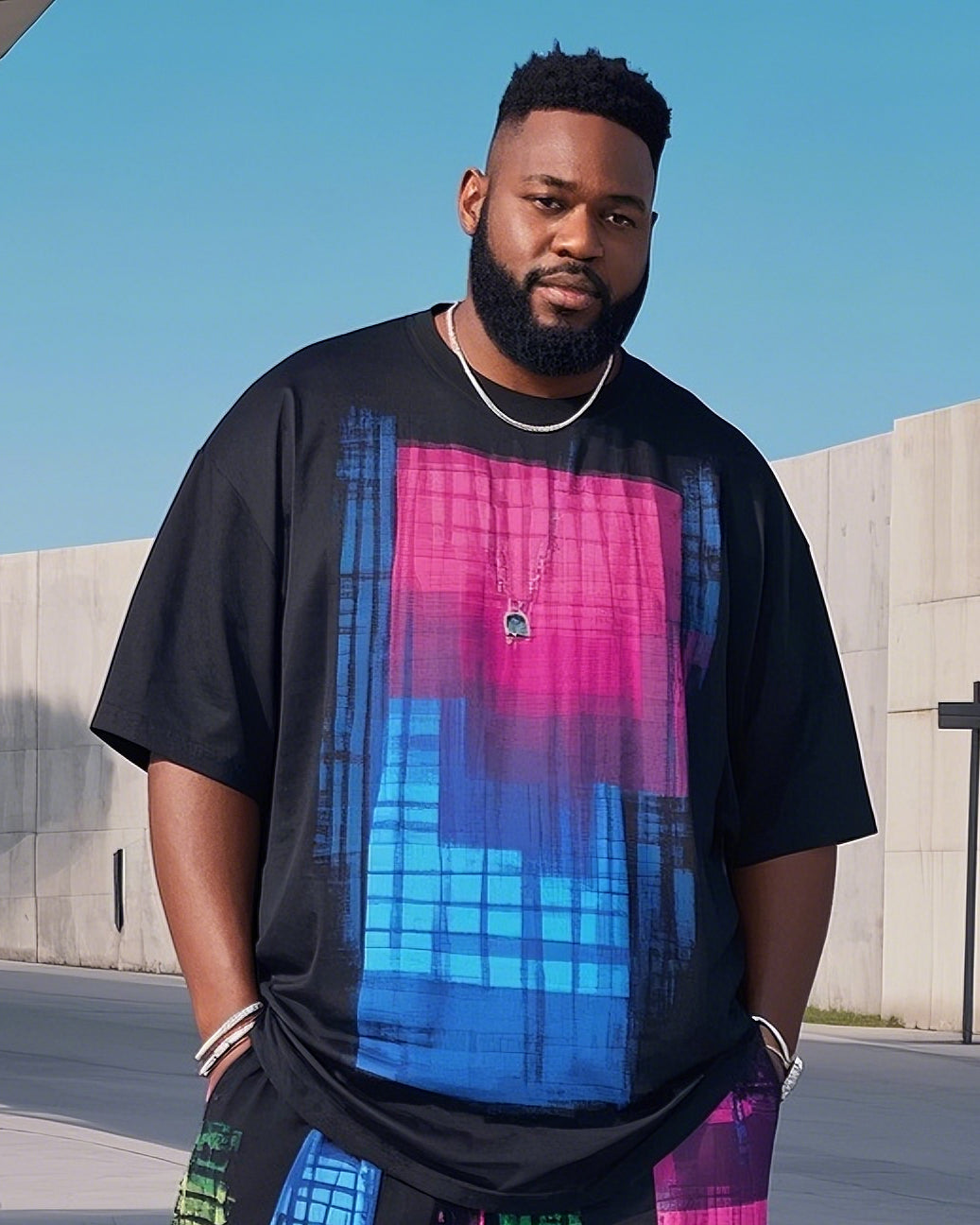 Big & Tall Graphic T-Shirt Pants Set for big men view 2