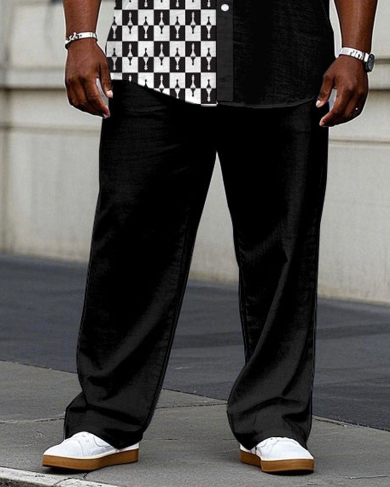 Big & Tall Black White T-Shirt Pants Set for big men view 3