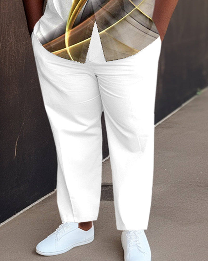 Big & Tall White Brown Gradient Shirt Pants Set for big men view 3