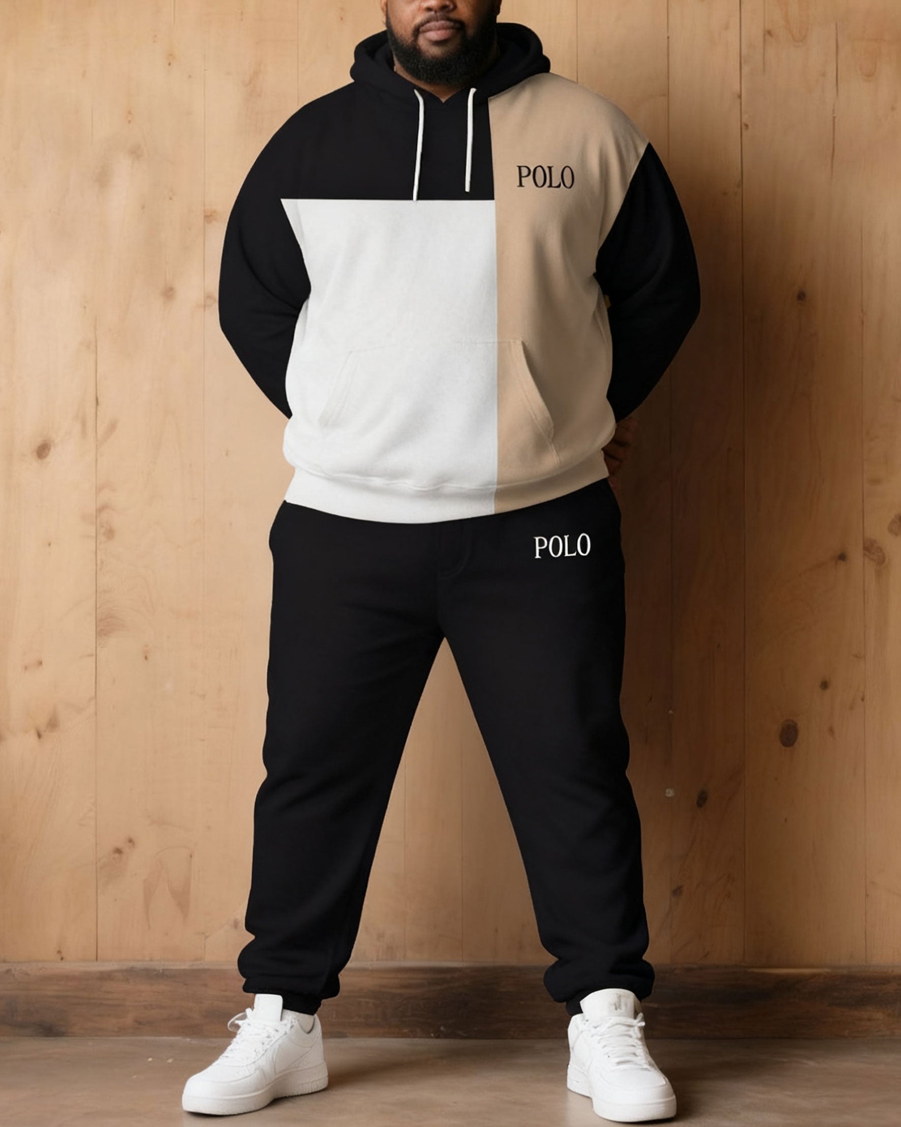Big & Tall Colorblock Geometric Hoodie Sweatpants Set for big men view 5