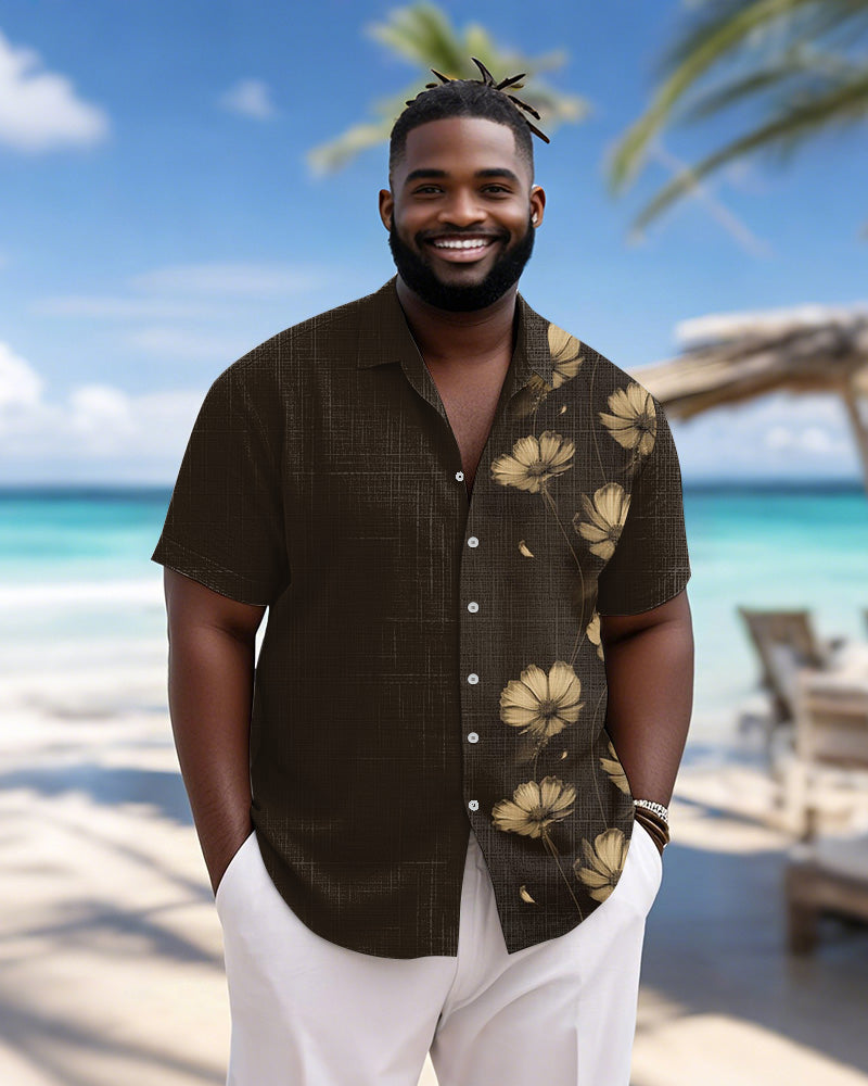 Big & Tall Brown Hawaiian Graphic Short Sleeve Shirt for big men view 3