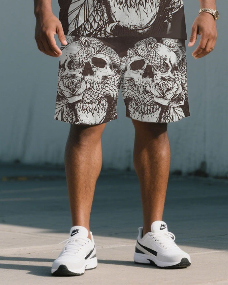 Big & Tall Graphic Skull T-Shirt Shorts Set for big men view 3