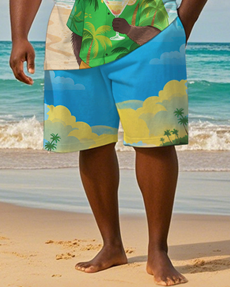 Big & Tall Blue Hawaiian Graphic T-Shirt Shorts Set for big men view 4