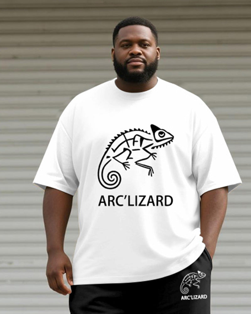 Big & Tall Black White Graphic T-Shirt Shorts Set for big men view 2