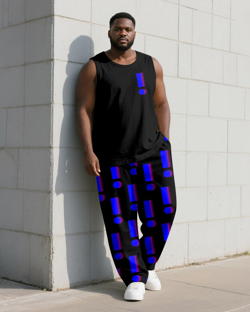 Big & Tall Black Graphic Graffiti Vest Pants Set for big men view 1