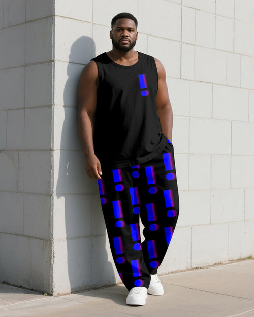 Big & Tall Black Graphic Graffiti Vest Pants Set for big men view 1