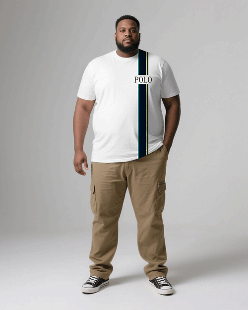 Big & Tall White Khaki T-Shirt Pants Set for big men view 2