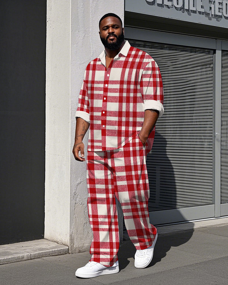 Big & Tall Red Plaid T-Shirt Pants Set for big men view 1