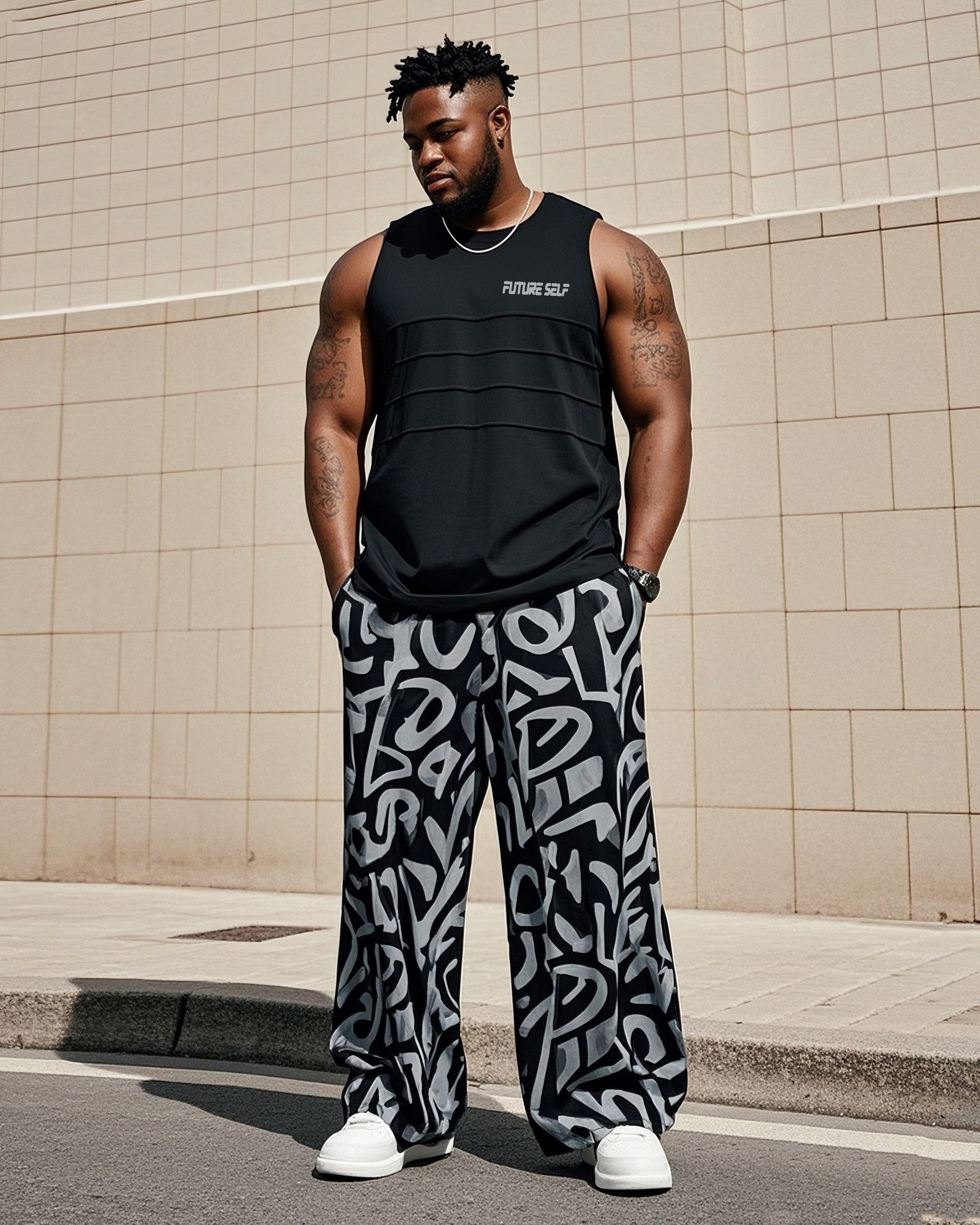 Big & Tall Streetwear Vest Pants Set for big men view 1