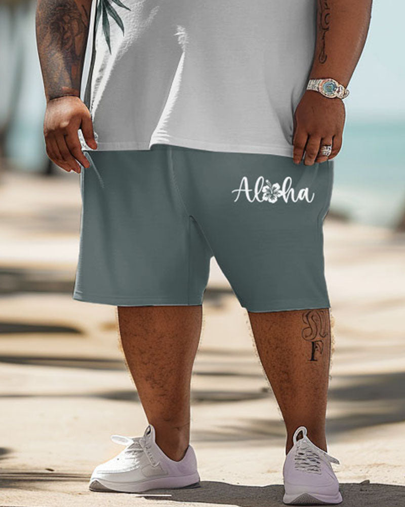 Big & Tall Hawaiian Graphic Floral T-Shirt Shorts Set for big men view 4