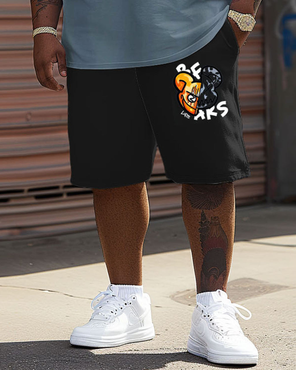 Big & Tall Graphic Streetwear T-Shirt Shorts Set for big men view 4