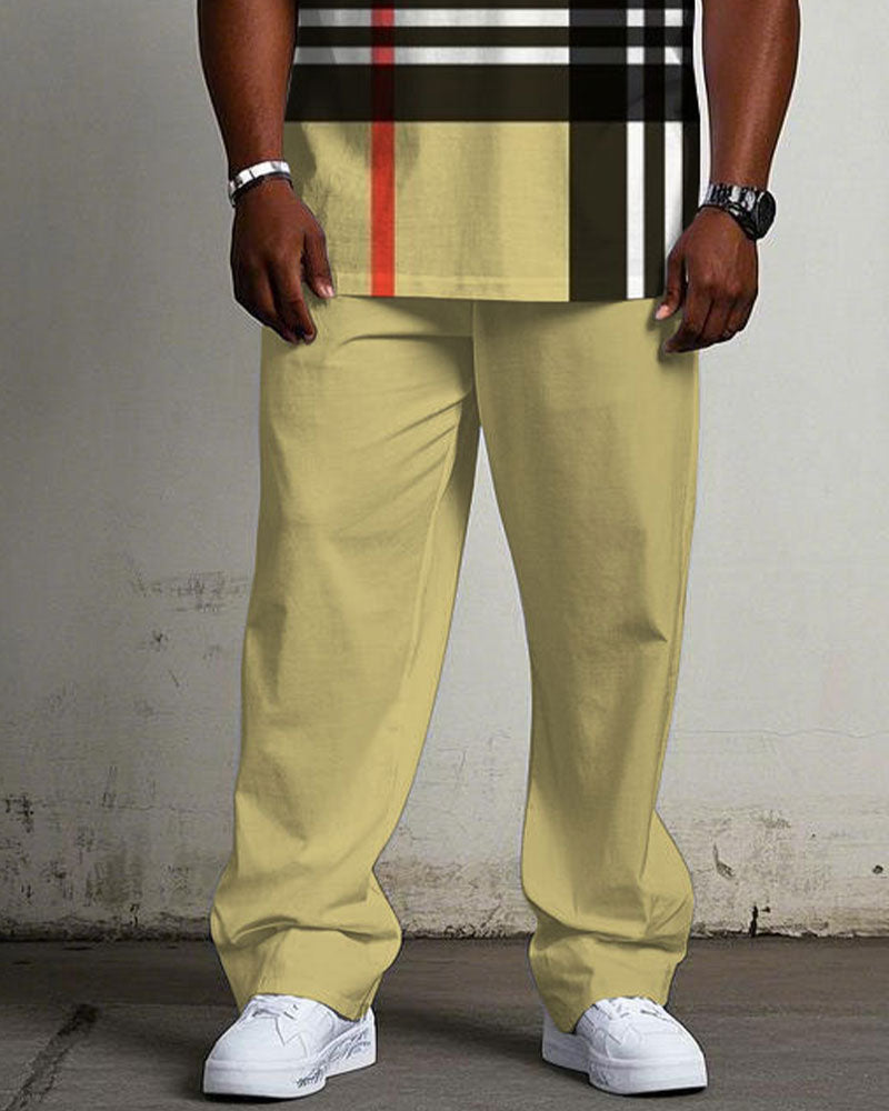 Big & Tall Yellow Plaid Graphic T-Shirt Pants Set for big men view 3
