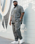 Big & Tall Gray Floral T-Shirt Pants Set for big men view 1