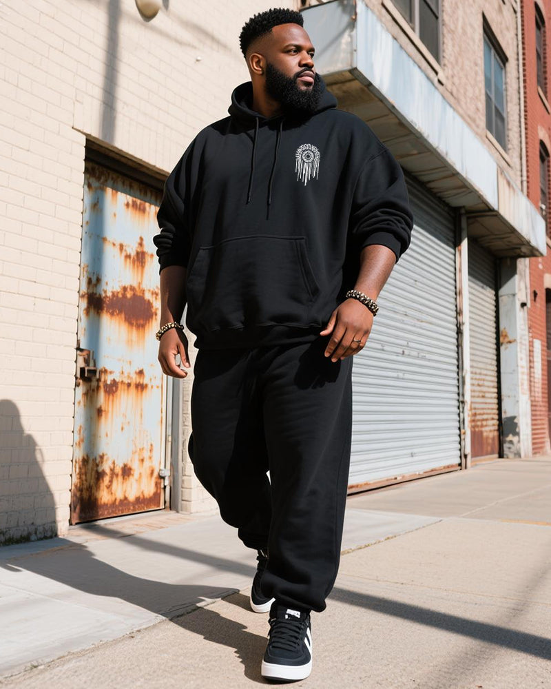 Big & Tall Black Graphic Hoodie Sweatpants Set for big men view 3