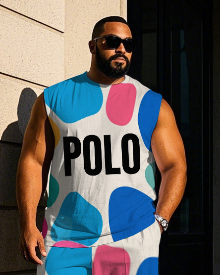 Big & Tall Colorblock Graphic Vest Pants Set for big men view 2