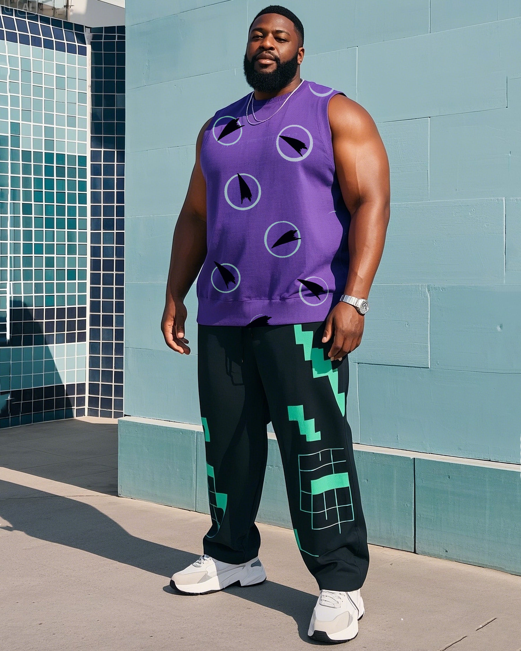 Big & Tall Colorblock Vest Pants Set for big men view 1