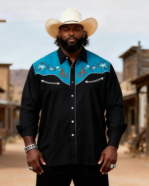 Big & Tall Black Blue Western T-Shirt Pants Set for big men view 2