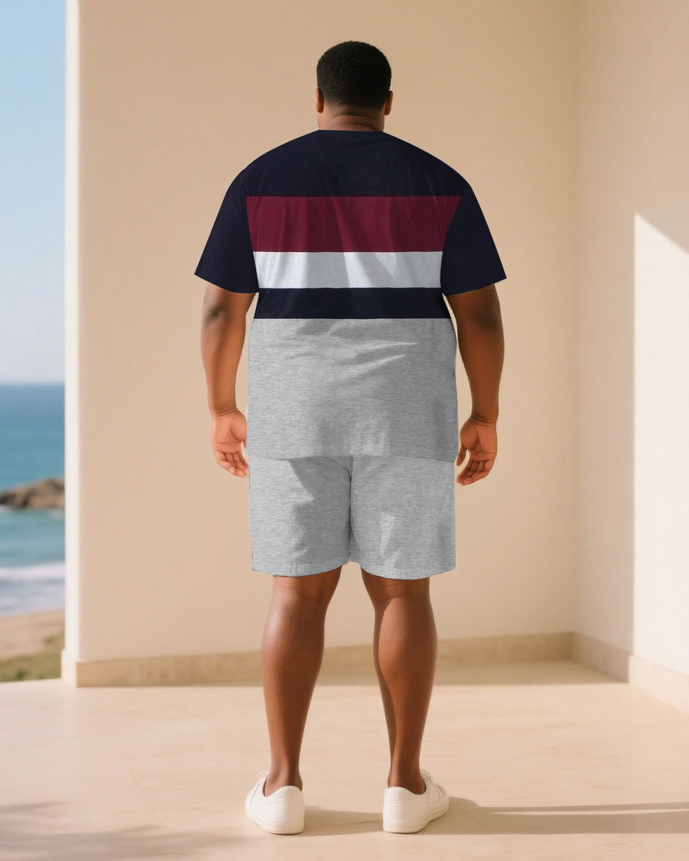 Big & Tall White Red Streetwear T-Shirt Shorts Set for big men view 4