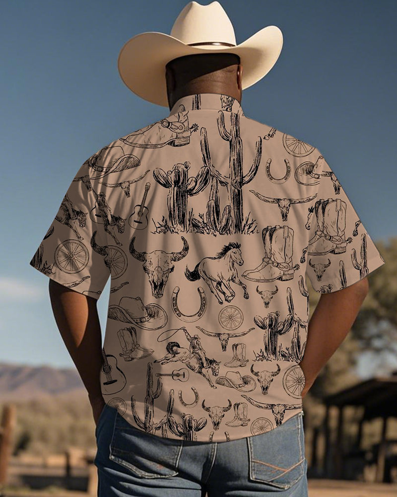 Big & Tall Khaki Western Short Sleeve Shirt for big men view 2
