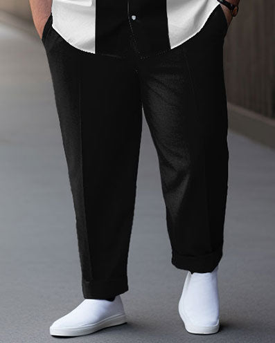 Big & Tall Black White Striped Shirt Pants Set for big men view 3