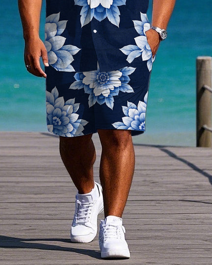 Big & Tall Geometric Floral T-Shirt Shorts Set for big men view 3