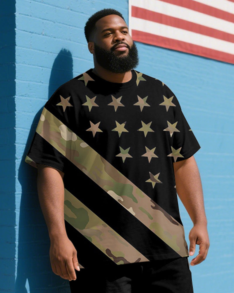 Big & Tall Colorblock Striped T-Shirt Pants Set for big men view 2