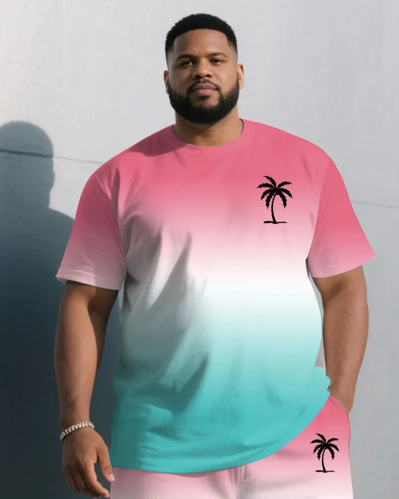 Big & Tall White Blue Athletic T-Shirt Shorts Set for big men view 2