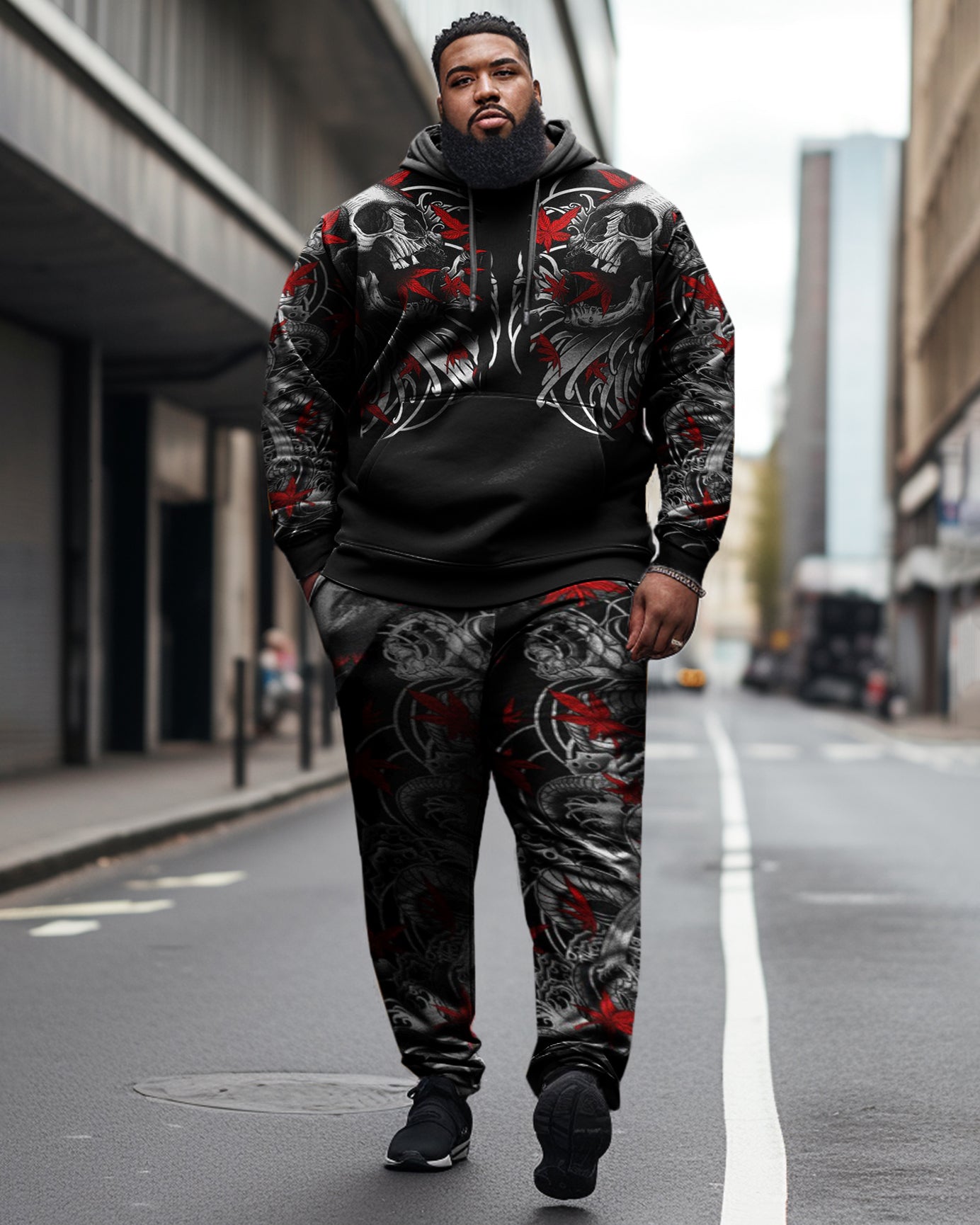 Big & Tall Skull Hoodie Sweatpants Set for big men view 1