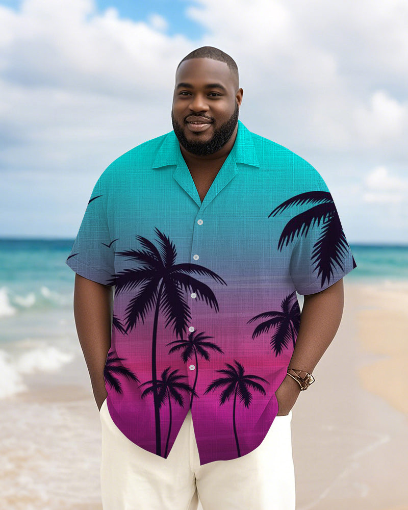 Big & Tall Blue Hawaiian Gradient Short Sleeve Shirt for big men view 3