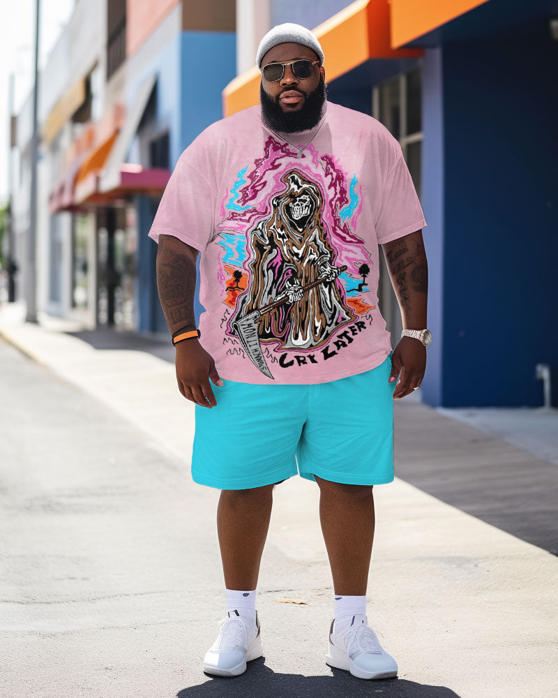 Big & Tall Skull T-Shirt Shorts Set for big men view 1
