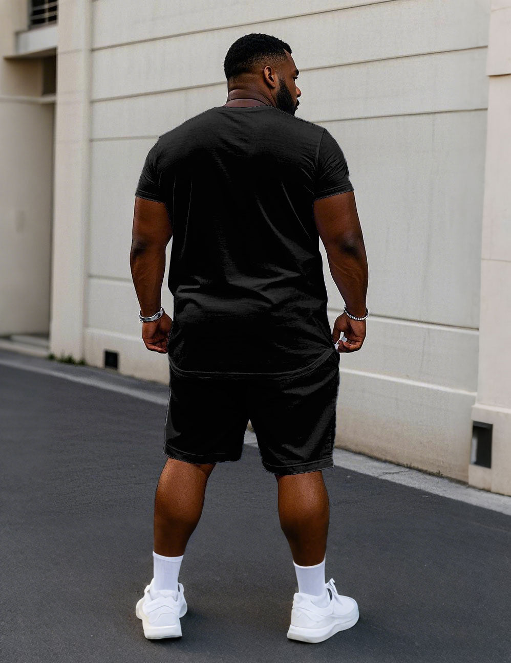 Big & Tall Black White Colorblock T-Shirt Shorts Set for big men view 4