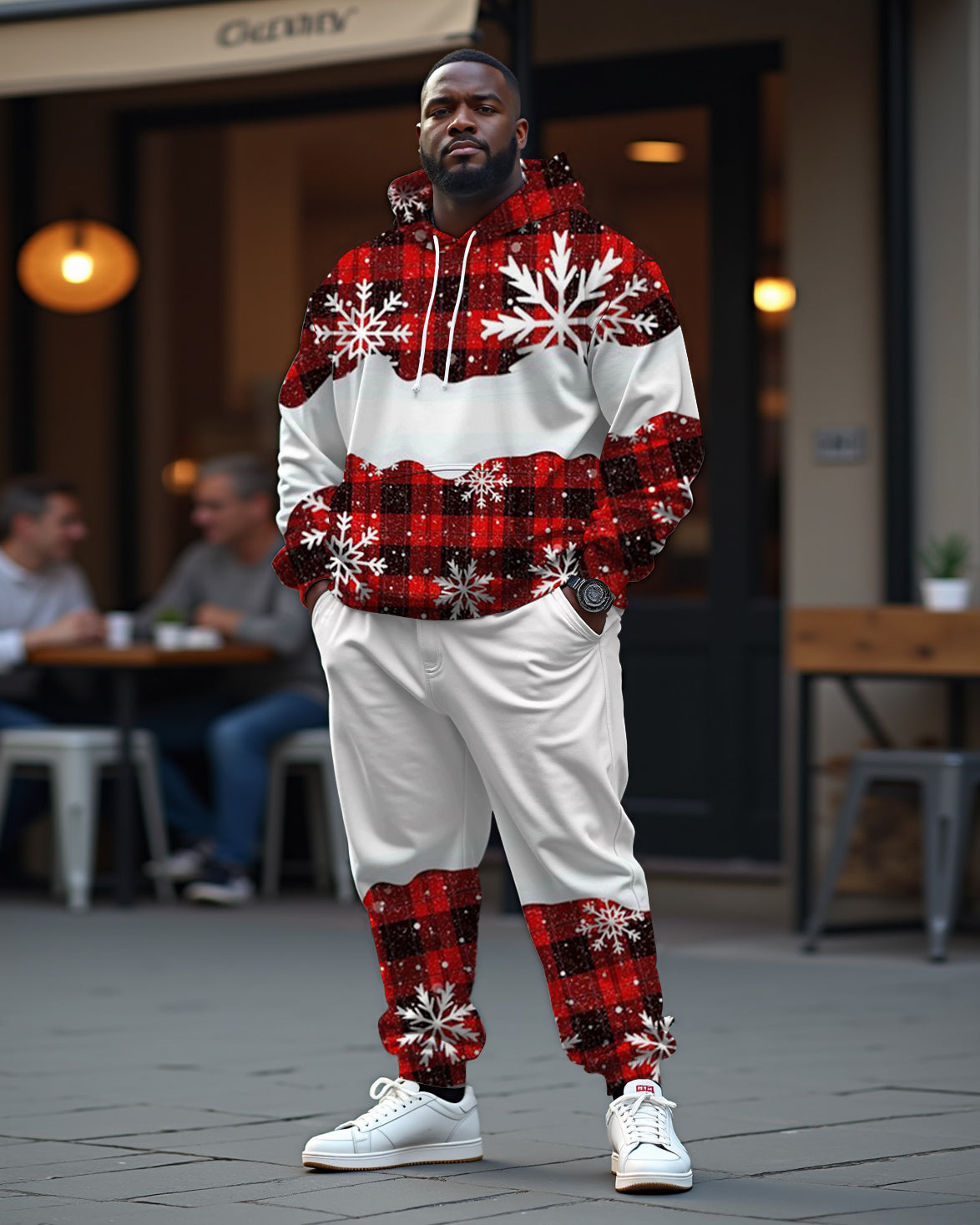 Big & Tall Plaid Hoodie Sweatpants Set for big men view 8