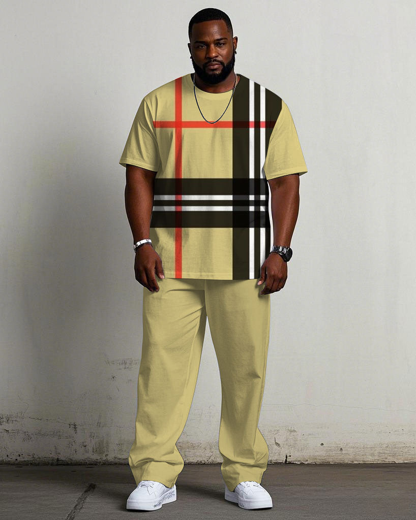 Big & Tall Yellow Plaid Graphic T-Shirt Pants Set for big men view 1