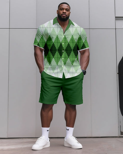 Big & Tall Green Gradient Graphic T-Shirt Shorts Set for big men view 1