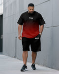 Big & Tall Black Red Graphic T-Shirt Shorts Set for big men view 1