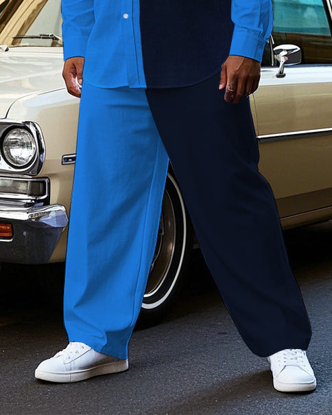 Big & Tall Black Blue Colorblock T-Shirt Pants Set for big men view 3