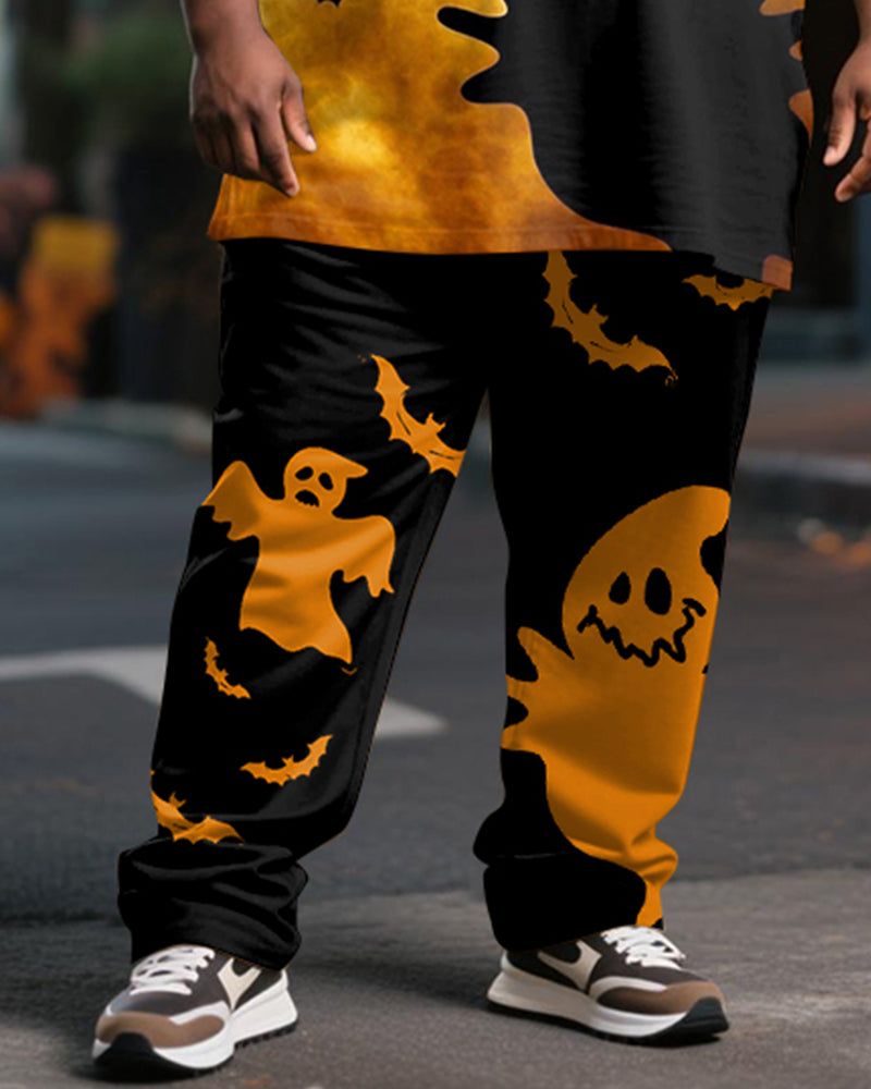 Big & Tall Black Yellow Graphic T-Shirt Pants Set for big men view 3