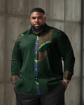 Big & Tall Green Geometric Long Sleeve Shirt for big men