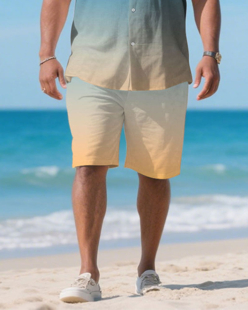 Big & Tall White Blue Hawaiian T-Shirt Shorts Set for big men view 3