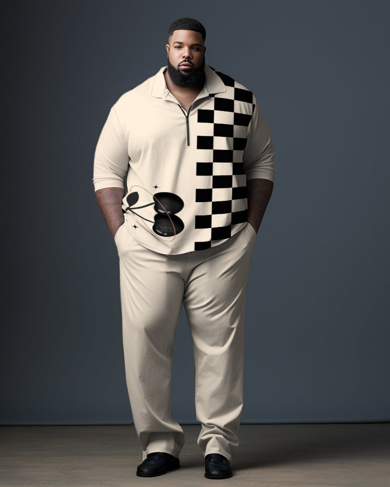 Big & Tall Colorblock Plaid Polo Pants Set for big men view 1