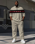 Big & Tall Khaki Striped Graphic Polo Pants Set for big men view 1