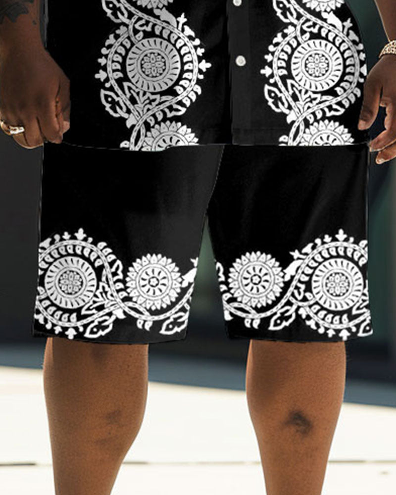 Big & Tall Black Graphic T-Shirt Shorts Set for big men view 3