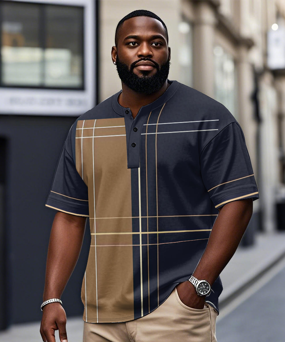 Big & Tall Khaki Blue Colorblock T-Shirt for big men view 1